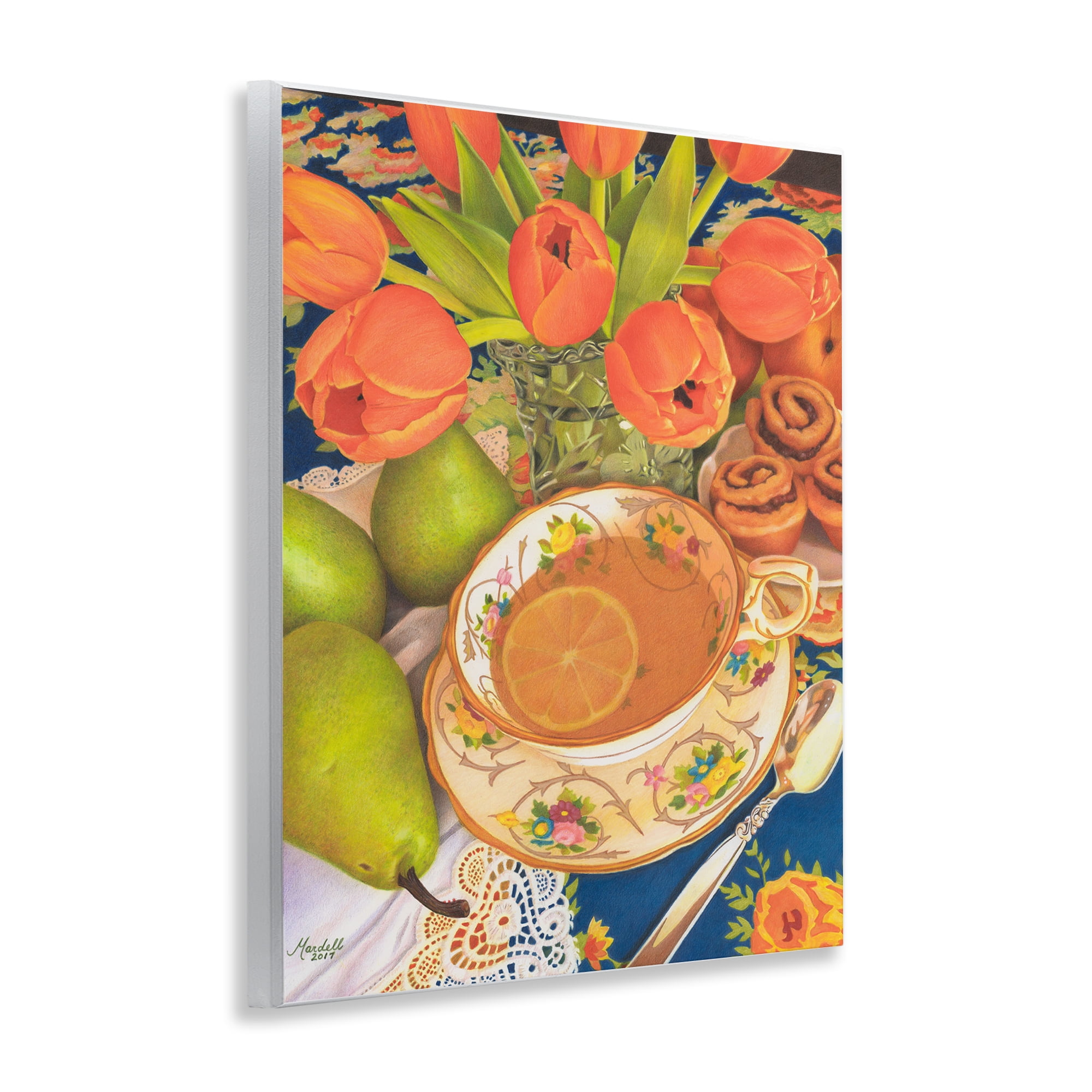 Stupell Industries Tea with Orange Tulips Food & Beverage Painting Unframed Art Print Wall Art, 11 x 14