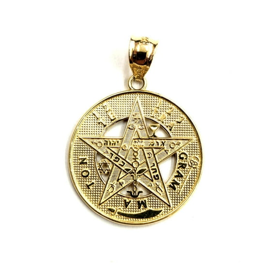 14k yellow Gold 0.98" Round Tetragrammaton Protection Pendant Fine jewelry 5g