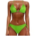 thumbnail image 2 of Women Halter Triangle Bikini Set 2 Piece String Swimsuit Sliding Triangle Top Side Tie Low Rise Bottom Scrunch Butt Perfect for Summer Travel and Seaside Photo Green L, 2 of 3