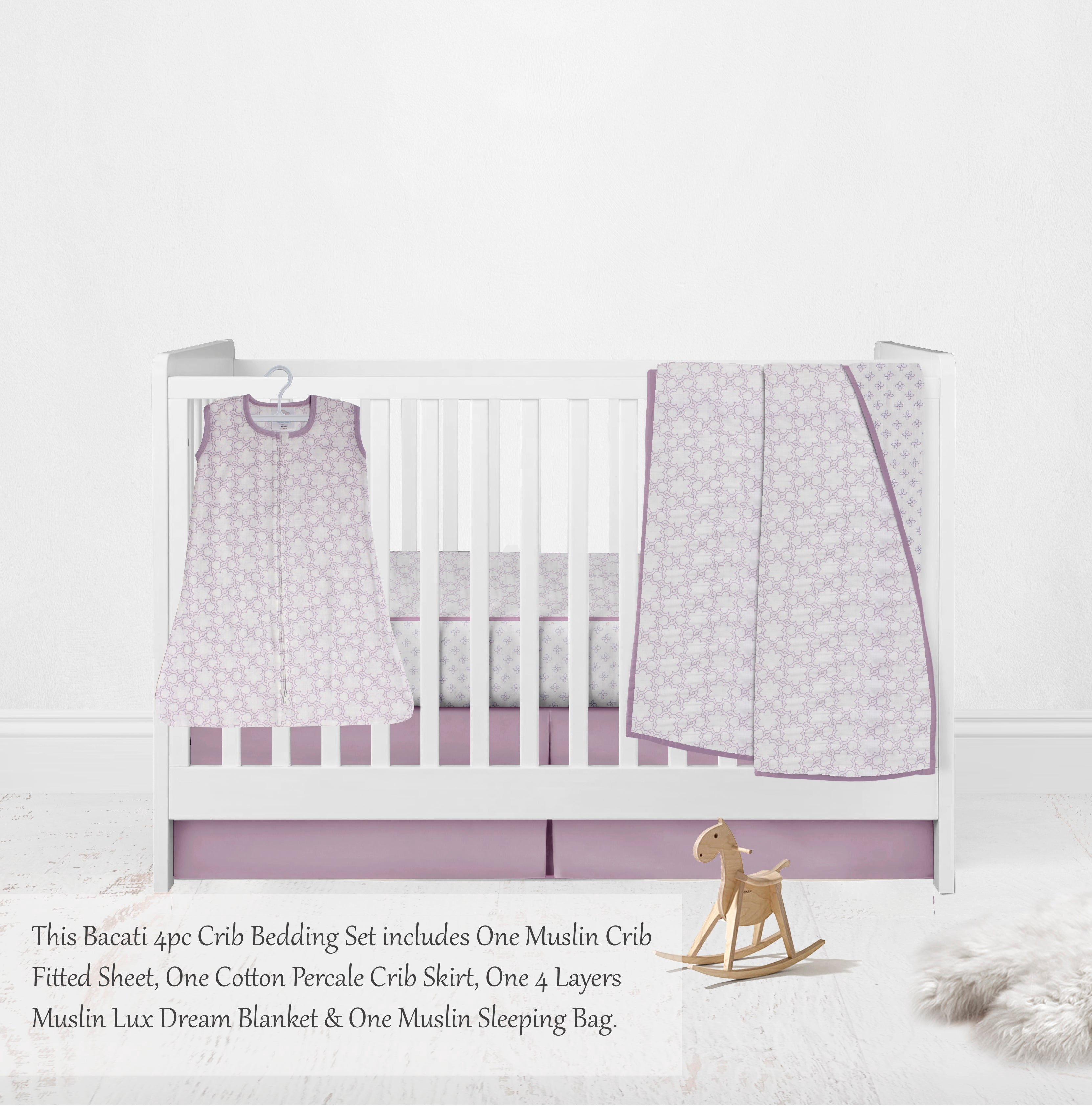 Bacati - Paisley Petals Floral 4-Piece Muslin Crib Bedding Set with Sleep Sack - Lilac Girls