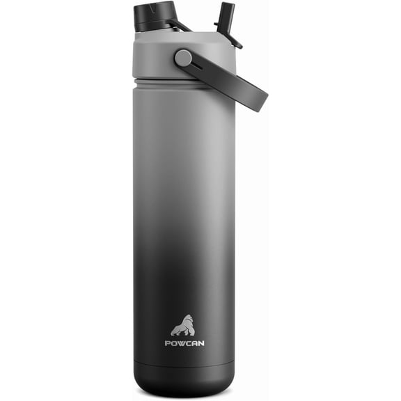 POWCAN 26 oz Insulated Water Bottle with 2-in-1 Straw and Spout Lid, Keep Cold 24H, Leak-Proof, Fits in Car Cup Holder, Stainless Steel Water Bottle for Sports, Travel, Gym, and School (Obsidian)