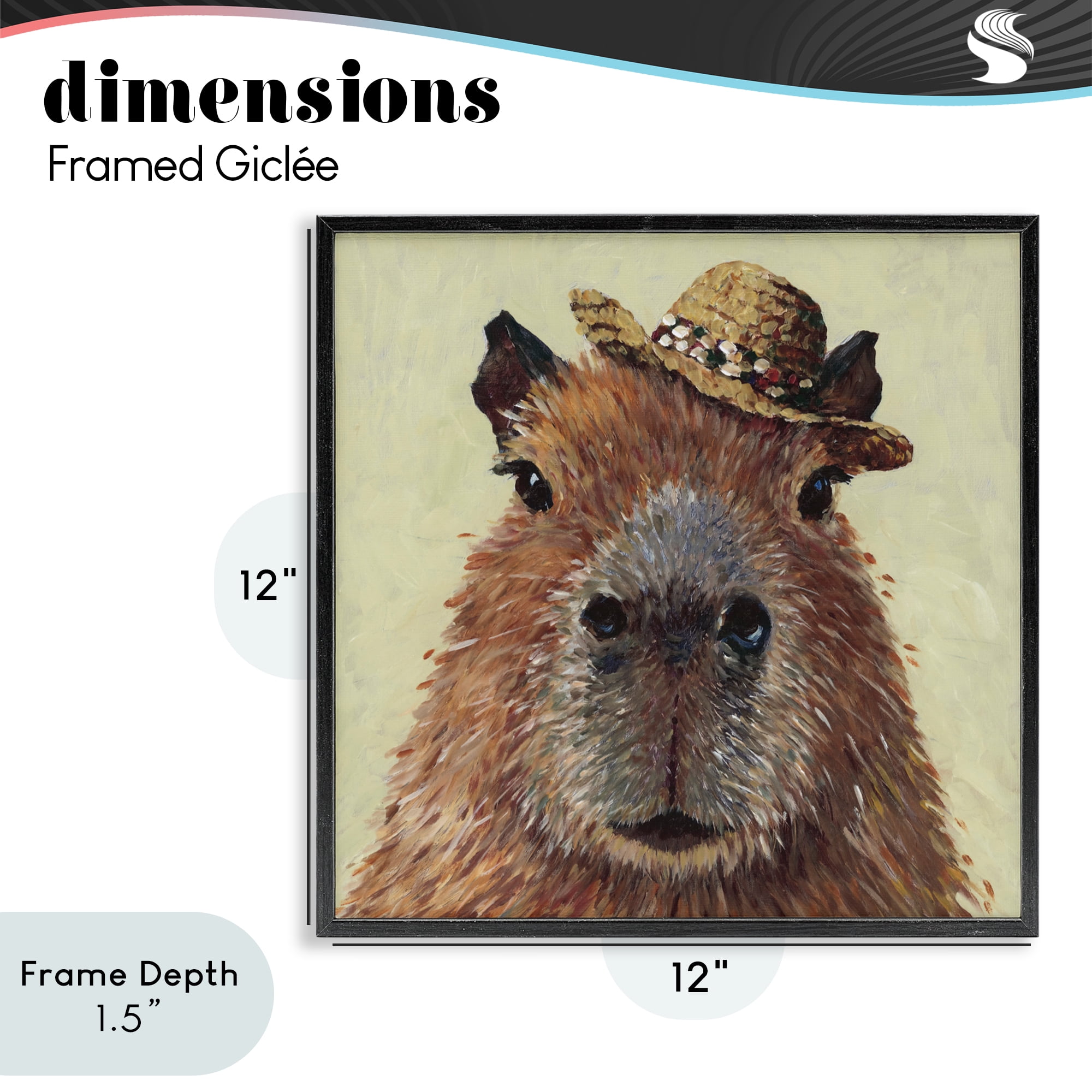 Stupell Industries Capybara with Straw Hat Black Framed Giclee Art, design by Studio Bautista