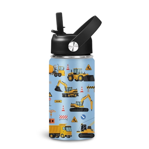 JOPJOLIW Construction Truck Water Bottle with Handle and Straw for Boys, 12oz Monster Truck Tumblers, Fathers Day Birthday Gifts for Men Boy, Double Wall Vacuum Reusable Cup, Blue 1-Pack