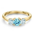 thumbnail image 3 of Gem Stone King 10K Yellow Gold Blue Apatite and Sky Blue Aquamarine Engagement Ring for Women | 1.00 Cttw | Round 5MM | Gemstone Birthstone | Size 6, 3 of 6