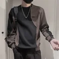 thumbnail image 3 of Ropa para hombre, camiseta empalmada para hombre, sudadera holgada negra con cuello redondo, ropa de calle vintage de los años 90 con citas de estilo coreano, 3 of 4