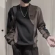 thumbnail image 3 of Ropa para hombre, camiseta empalmada para hombre, sudadera holgada negra con cuello redondo, ropa de calle vintage de los años 90 con citas de estilo coreano, 3 of 4