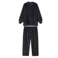 thumbnail image 4 of Defitshape Women's Plush Pajama Set Winter Warm Soft 2 Piece Long Sleeve Shirt Pants Fuzzy Fleece Pjs Cute Fluffy Loungewear Solid Cozy Oversized Baggy Pullover Lounge Set Pockets Dark Grey X-Large, 4 of 4