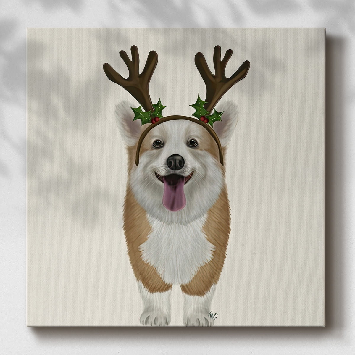 Corgi Christmas Antlers- Gallery Wrapped Canvas