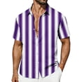 thumbnail image 2 of Aobny Shirt for Men Striped Hawaiian Button Down Tees Polos Big & Tall Collared Short Sleeve Mens Beach Shirts,Purple,XL, 2 of 7