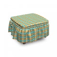 thumbnail image 1 of Geometric Ottoman Cover, Aquatic Tangerine Mosaic, 2 Piece Slipcover Set with Ruffle Skirt for Square Round Cube Footstool Decorative Home Accent, Standard Size, Apricot Dark Seafoam, by Ambesonne, 1 of 5