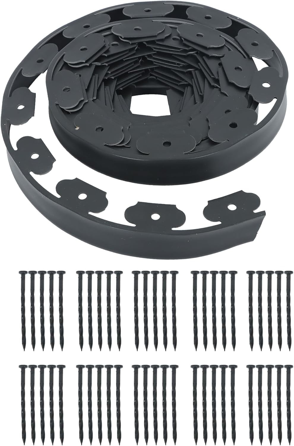 ALL-CARB 40FT No-Dig Landscape Edging, Plastic Landscape Edging Kit with 50 Spikes, Plastic Garden Border for Flower Beds, Tree Rings, Rock Beds, Sidewalks