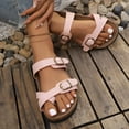 thumbnail image 3 of Flip Flops for Women Buckle Strappy Cork Footbed Slide Sandals Comfortable Arch Support Slip on Casual Beach Shoes Pink Size 8, 3 of 5