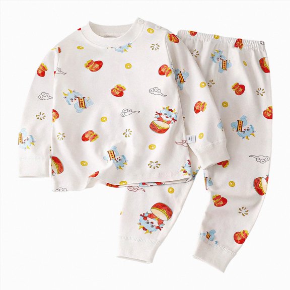 Leey-World Toddler Boy 2-piece Pajamas Sleepwear Pjs for Baby Cute Soft Clothes Suit Dailywear & Loungewear Outfits Set Kids Clothing Outfits(Red,1-2 Years)