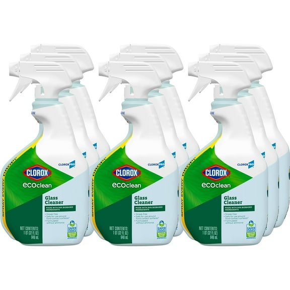 CloroxPro Clorox EcoClean Glass Cleaner Spray Bottle, 32 Fluid Ounces, Pack of 9 (Package May Vary)