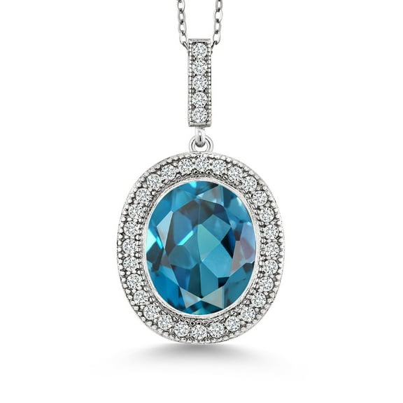 Gem Stone King 925 Sterling Silver London Blue Topaz Pendant Necklace for Women (5.61 Cttw, Gemstone Birthstone, Oval 12X10MM, with 18 inch Silver Chain)
