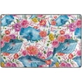 thumbnail image 4 of SKYSONIC 72x48in Watercolor Blue Whale Area Rug, Summer Flowers Non-Slip Floor Carpet for Indoor Living Dining Room and Bedroom Area, 4 of 7