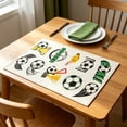 thumbnail image 1 of Juego de individuales temáticos de fútbol (1 unidad), manteles individuales de lino con diseños de balón, trofeo, portería y silbato, antideslizantes, fáciles de limpiar, 45x30 cm., 1 of 6