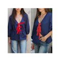 thumbnail image 4 of SUNSIOM Chemises à Manches Longues pour Femmes Nœud devant Patchwork Col en V Blouses Mode Décontractée, 4 of 6