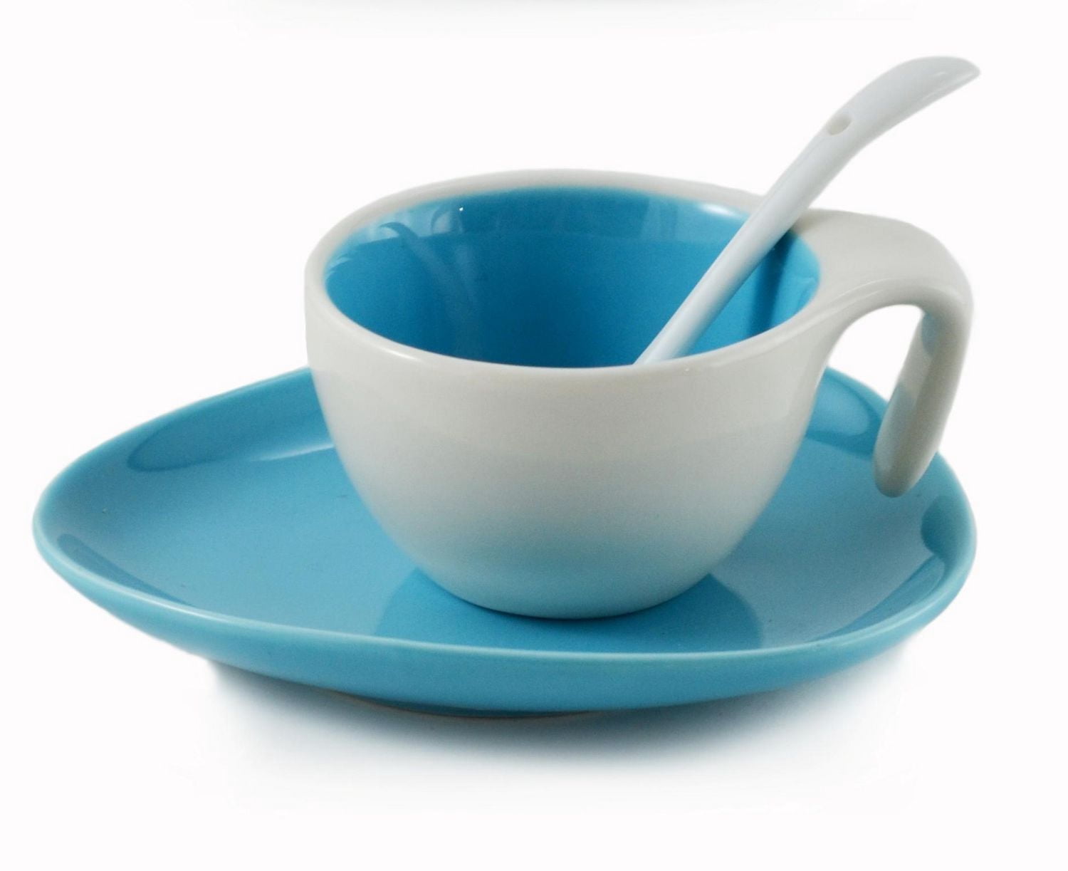 Blue Espresso Cup and Saucer with Spoon, Set of 6