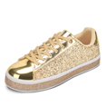 thumbnail image 2 of Women's Glitter Tennis Sneakers Neon Dressy Sparkly Sneakers Rhinestone Bling Wedding Bridal Shoes Shiny Sequin Shoes Gold Size 8.5, 2 of 4