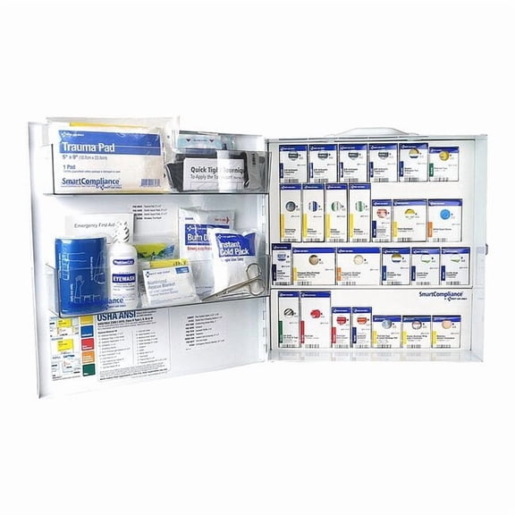 First Aid Kit and Housing, Metal Cabinet, 344 Components, 100 People Served 91377