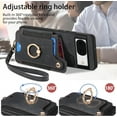 thumbnail image 5 of Phone Case for Google Pixel 8 5G Wallet Cover with Tempered Glass Screen Protector Wrist Strap Lanyard RFID Credit Card Holder Ring Stand Cell Accessories Pixel8 Pixle Eight Women Men Black, 5 of 13