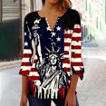 thumbnail image 1 of Blouses Rouges Blanches et Bleues pour Femmes 4 Juillet Chemises Femmes Chemises Patriotiques Independence Day Chemise Décontractée Independence Day Bouton Plissée Taille Évasée Manches 3/4, 1 of 5
