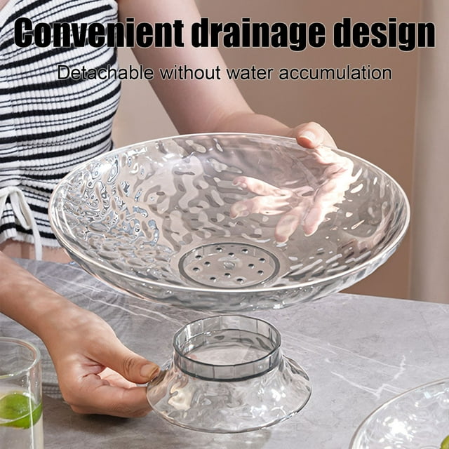 COM1950s Plastic Fruit Tray with Draining Base,Multi-Purpose Serving Tray for Snacks and Vegetables,Detachable Design for Easy Cleaning,Ideal for Home,Office,and Outdoor Use