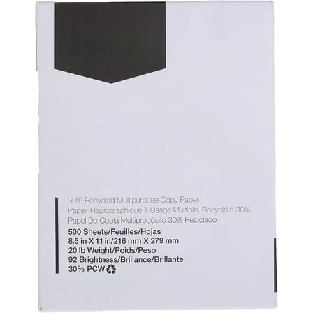 30% Recycled Multipurpose Copy Printer Paper, 8.5 x 11 Inches, 20 lb, 3 Ream, (1,500 Sheets), 92 Bright, White