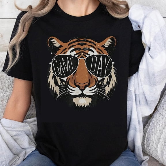 100% Cotton Tiger Game Day Sunglasses Graphic T-Shirt for Women Men Unisex Casual Fashion Shirt Animal Print Top