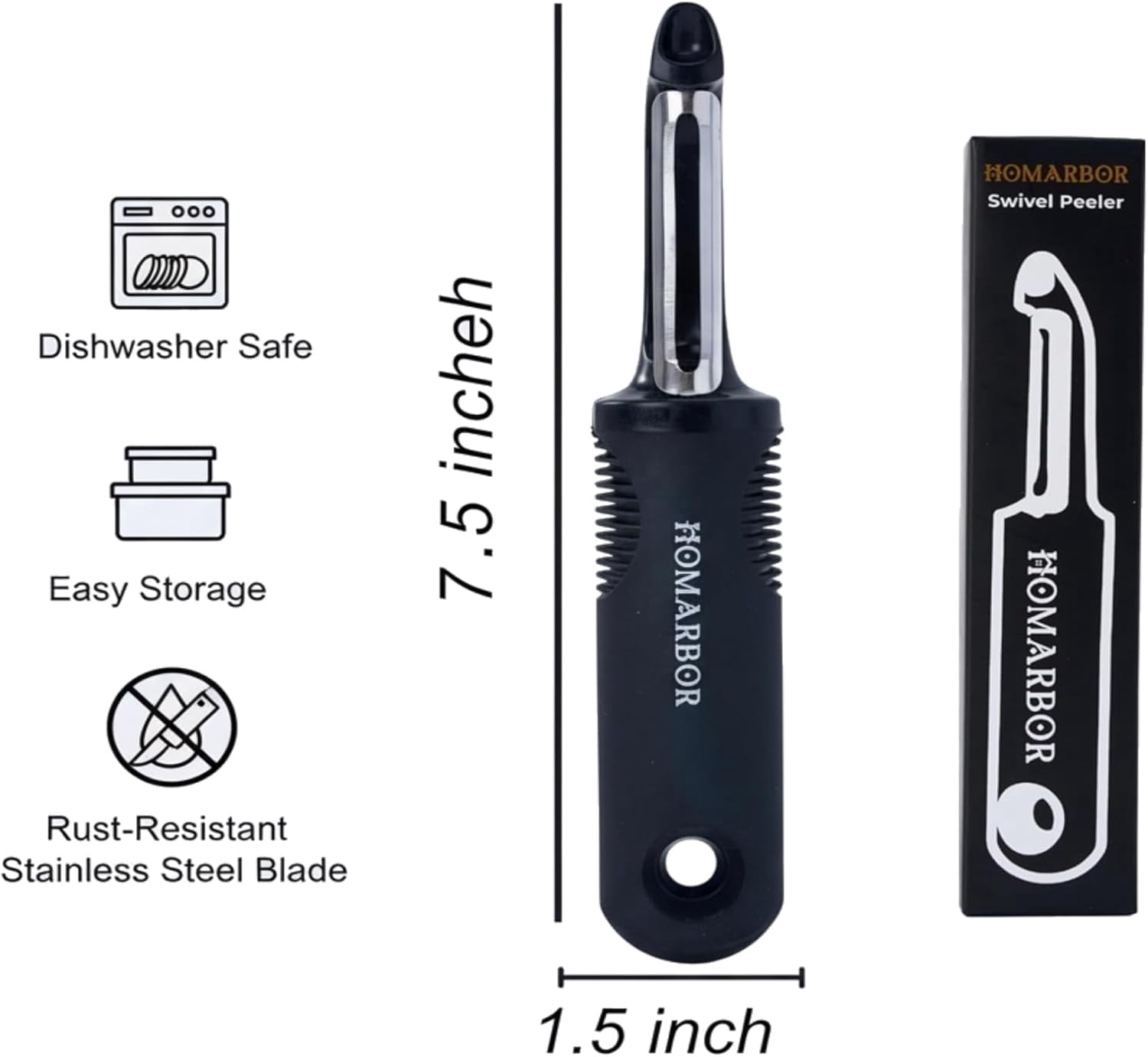 JJEAN-Black Premium Vegetable Peeler | Ultra-Sharp Swivel Stainless Steel Blade | Ergonomic Soft Grip Handle | Mango Peeler | Dishwasher Safe | Skin Peeler for Veggies & Fruits | Potato Peeler & Eye