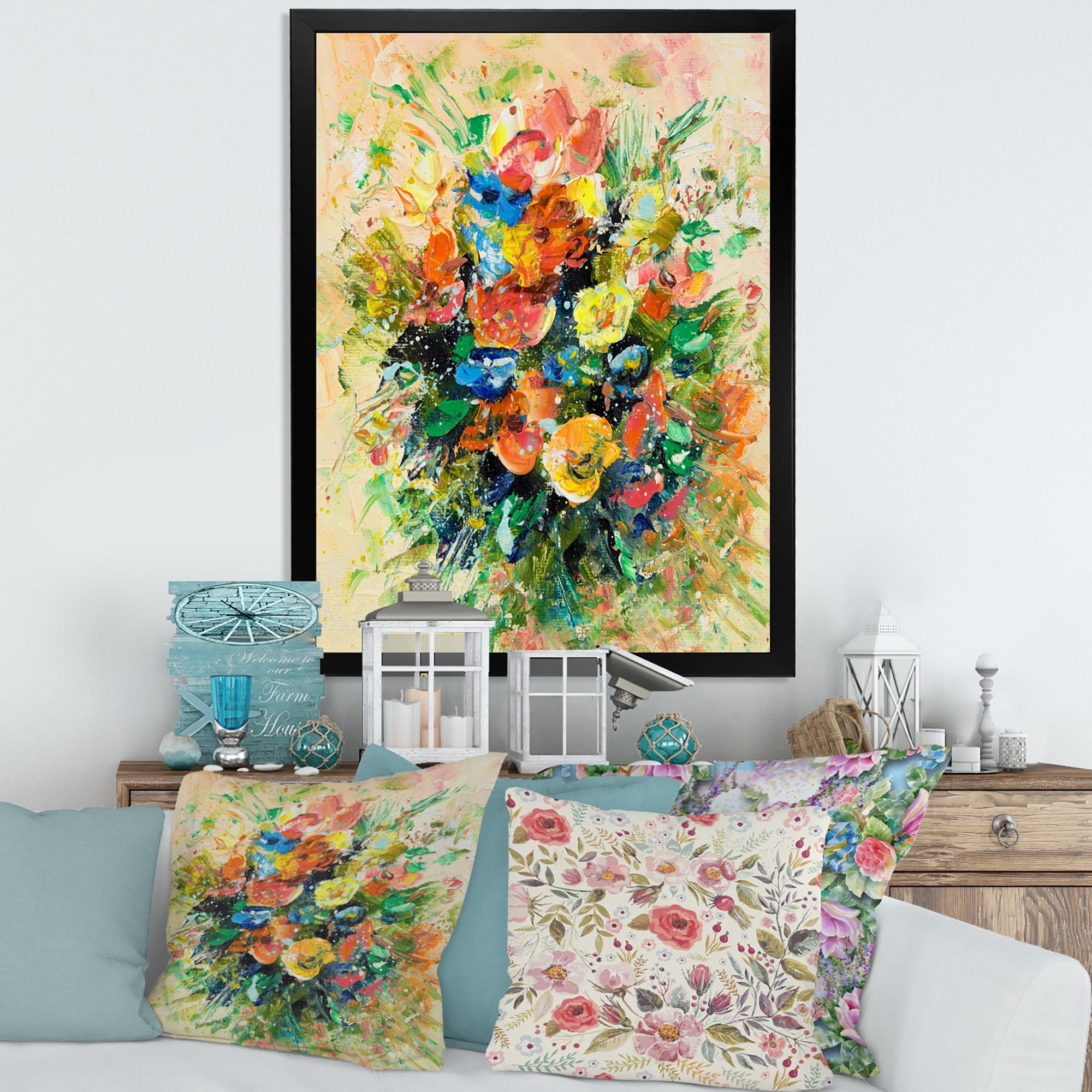 Designart 'Ancient Fresh Flowers Bouquet Of Wildflowers' Traditional Framed Art Print