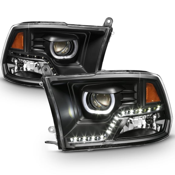 Black 2009-2018 Dodge Ram 1500 2500 3500 DRL LED Projector Halo Headlights Lamps