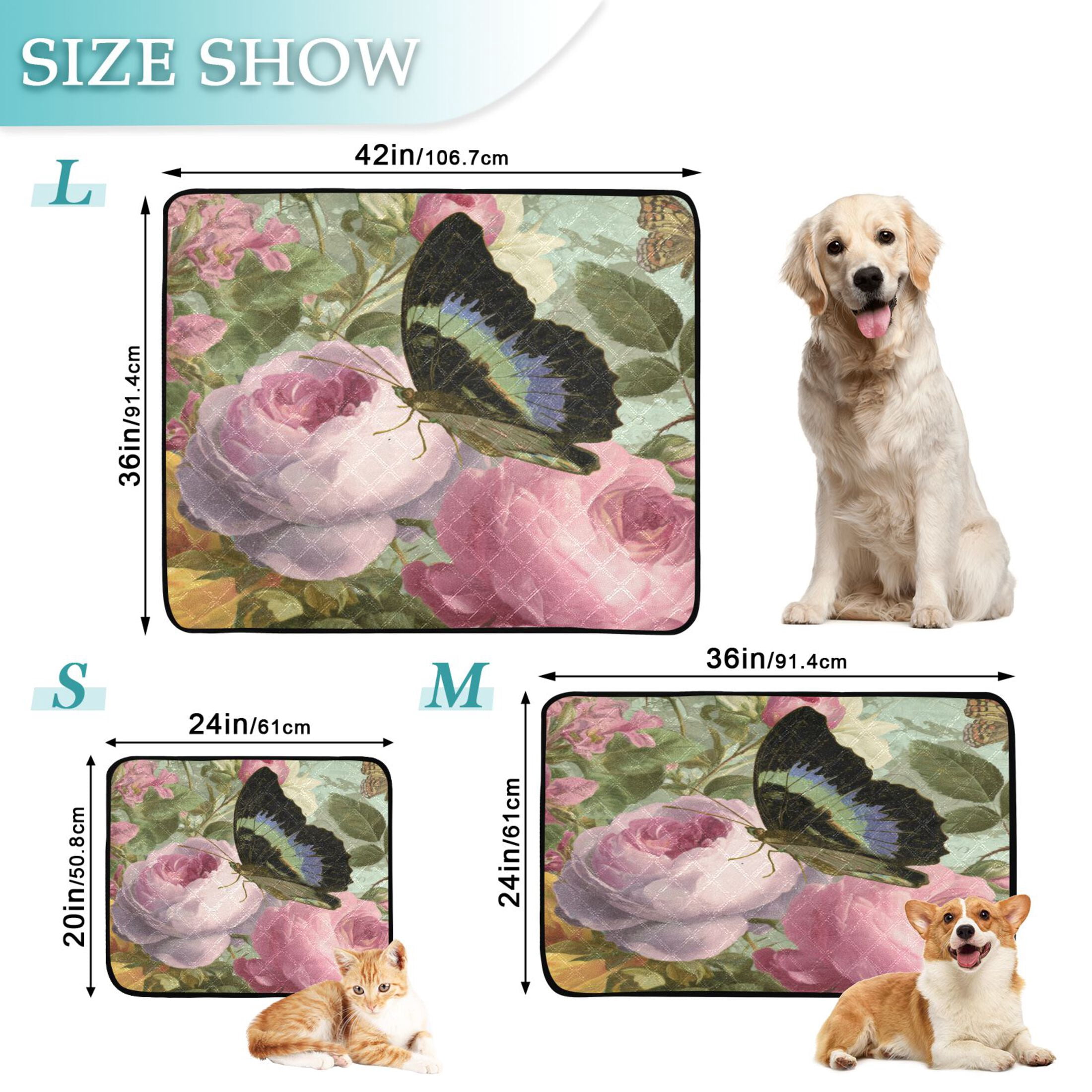 Qxltty Retro Butterfly Cat litter Pads Pet Set of 3 Diaper Mats Center Anti-leakage Layer Absorbent Soft and Comfortable
