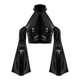 thumbnail image 3 of Yeahdor Womens Glossy Pu Crop Top Halter Off Shoulder Flared Sleeve For Clubbing Raves Black XXL, 3 of 6