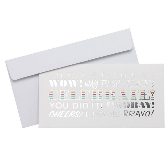 Celebrate Rainbow Money Card Holders / Colorful All Occasion Gift 7" x 3 5/8" Cash Check Holders With Envelopes / 10 Silver Foil Cards