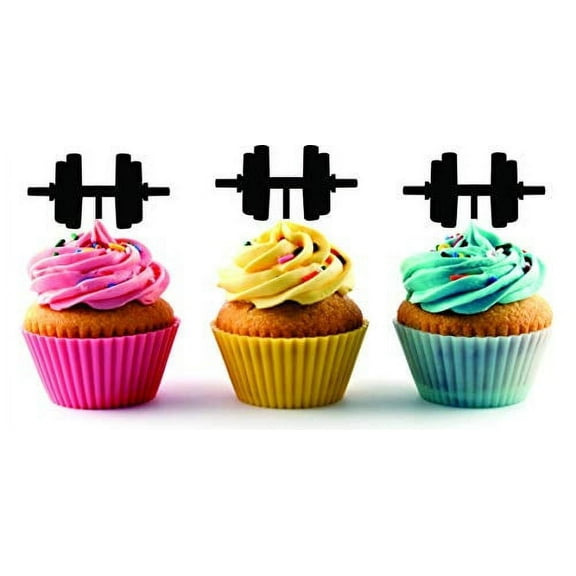 Whimsical Practicality's Weightlifting Small Barbell Silhouette Acrylic Cupcake Toppers 12 pcs