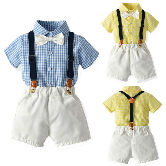 Fesfesfes Toddler Girl Long Sleeve Shirt Boys Short Sleeve Top&Strap Shorts Suit Outfit For Baby Toldders Shirts, Photography Performance Set