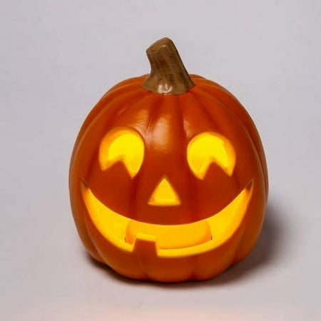 9u0022 Light Up Orange Happy Face Halloween Jack-O-Lantern (1 Tooth)