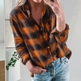 thumbnail image 1 of UVEASISHA Womens Button Down Plaid Shirt Dressy Casual Long Sleeve Collared Shacket Jackets Fall Lightweight Trendy Office Work Shirts with Pocket Spring Sales,Orange,L, 1 of 6