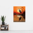 thumbnail image 4 of Heron in Coastal Landscape Lake Sunset Red Orange Artwork Extra Large XL Wall Art Poster Print, 4 of 5