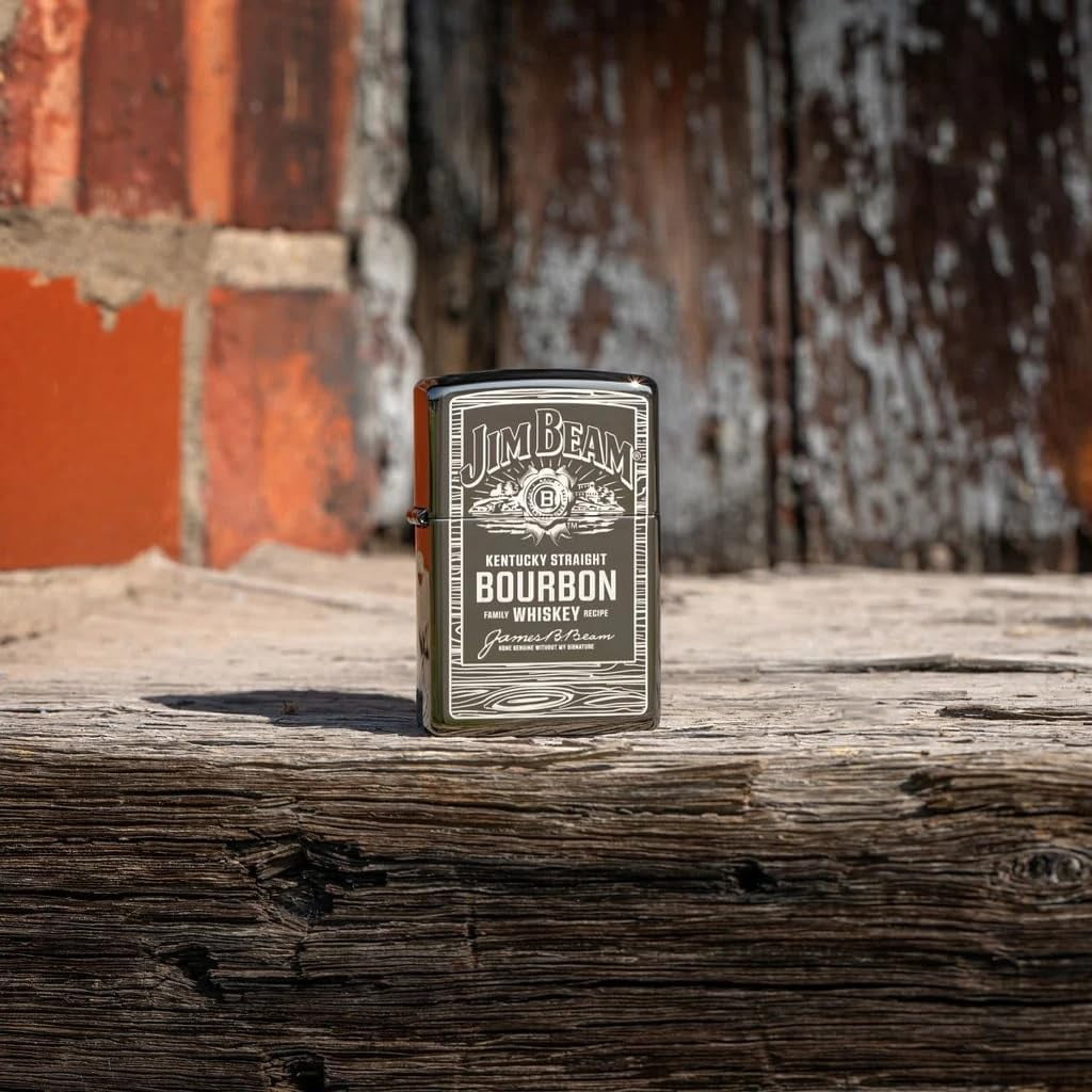 Zippo Lighter - Personalized Custom Message Engrave on Back for Jim Beam Windproof Zippo Lighter (Black Ice 48740)