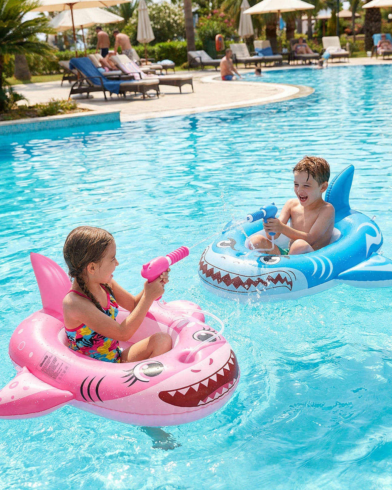 Inflatable Pool Floats for Kids, 2 Pack Shark Swimming Pool Toys with 2 Water Squirt for Summer Outdoor Water Game