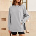 thumbnail image 4 of Binmer Women’s Solid Color Crew Neck Raglan Long Sleeve Sweatshirt, Casual Pullover Top With Side Slit Hem,Sizes S-3XL, 4 of 9