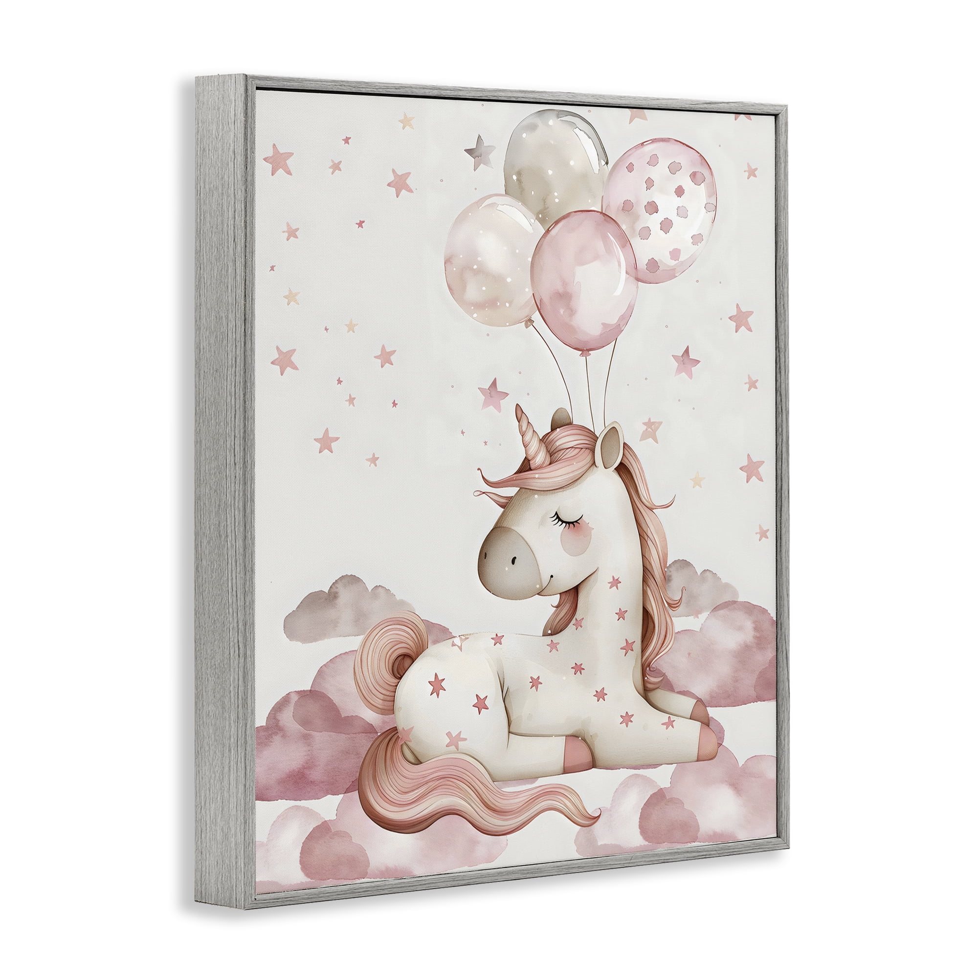 Stupell Industries Pink Unicorn with Balloons Gray Framed Giclee Art, design by LSR Design Studio