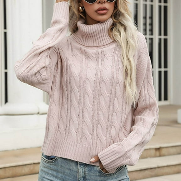 AOOCHASLIY Clearance Sweaters Women's High Neck Sweater Fashion Casual Wear Solid Short Style Long Sleeve Tops