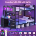 thumbnail image 6 of Plonmago Metal Bunk Bed with Desk Twin Over Twin Bunk Beds with LED Light & Charging Station,Safety Guard Rails,Space-Saving Design, Steel Bed for School Bedroom,Gray, 6 of 9