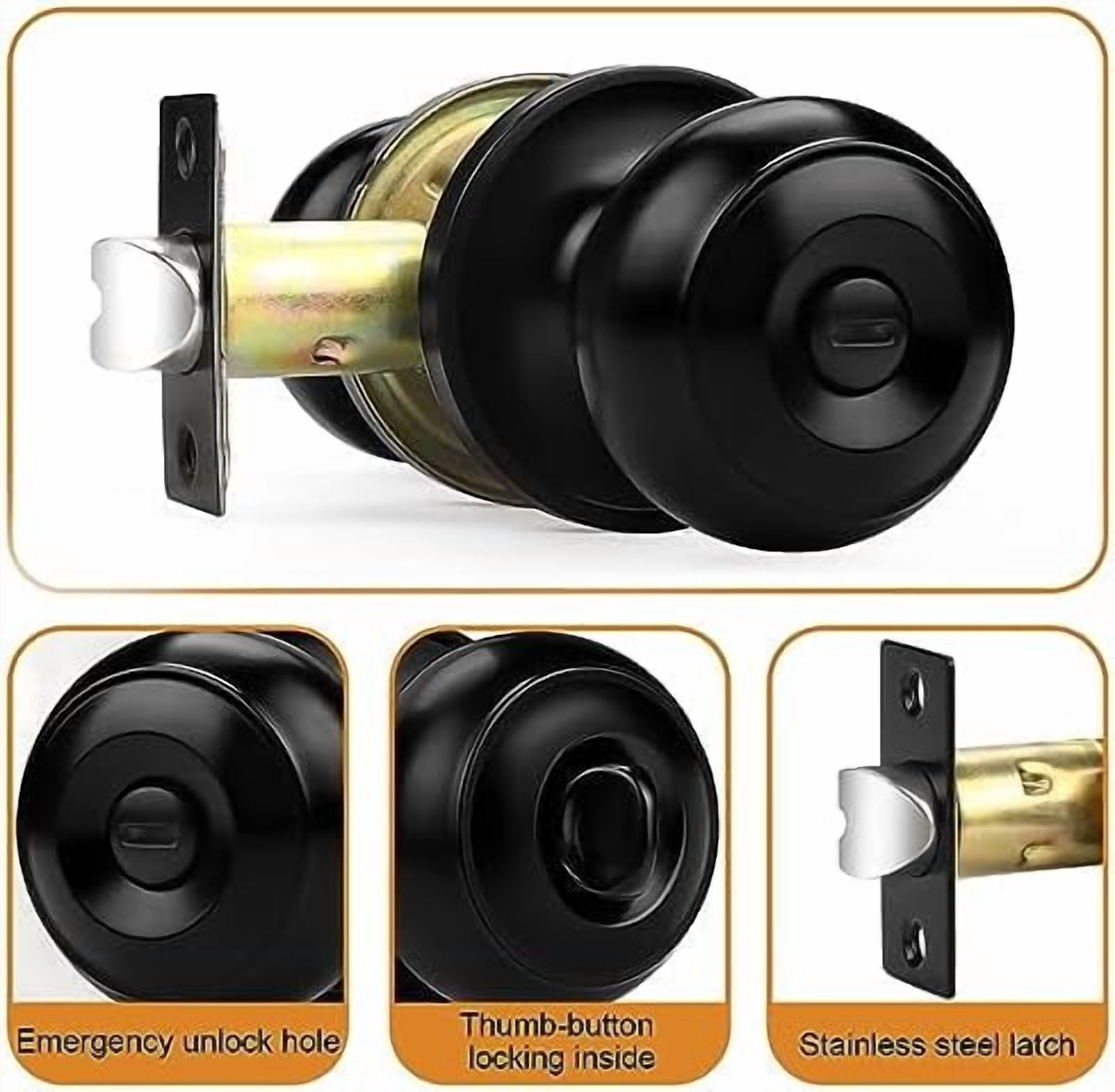 Black Door Knobs, Privacy Door Knob for Bathroom Bedroom, Interior Door Knob with Thumb Turning Locking Button, 4 Pack