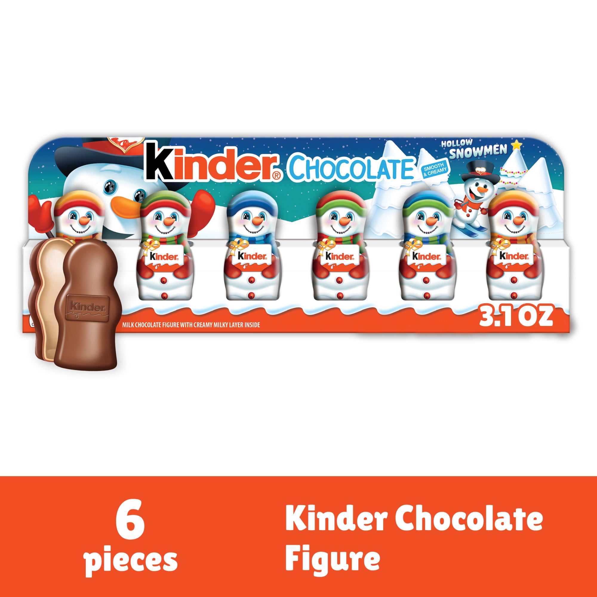 (2 pack) Kinder Christmas Chocolate Snowman, Creamy Milk Chocolate, Individually Wrapped, Great for Holiday Gifts, 6 Count, 3.1 oz