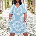 thumbnail image 2 of White Floral Blue Background Pattern Women's Summer Short Sleeve Casual Dresses Party Dress, 2 of 5